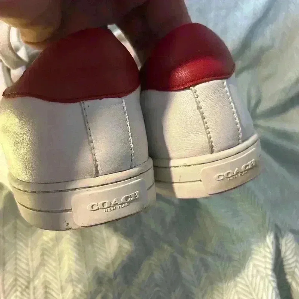 Coach‎ Porter White & Red Leather Sneakers, Size 10